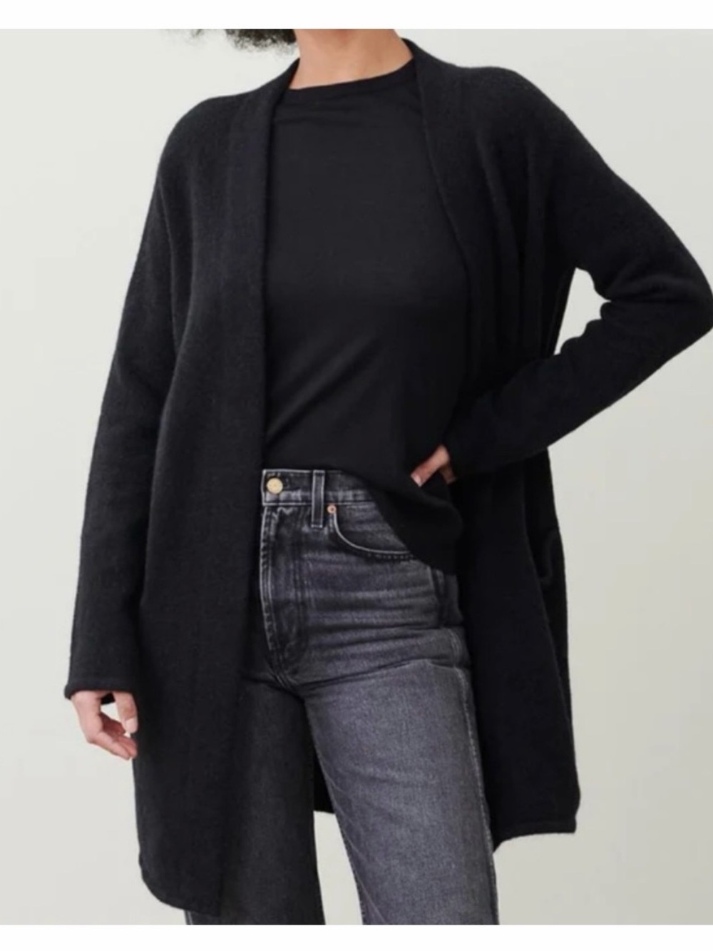 Jenni Kayne Black Open-Front Cardigan Duster Coat